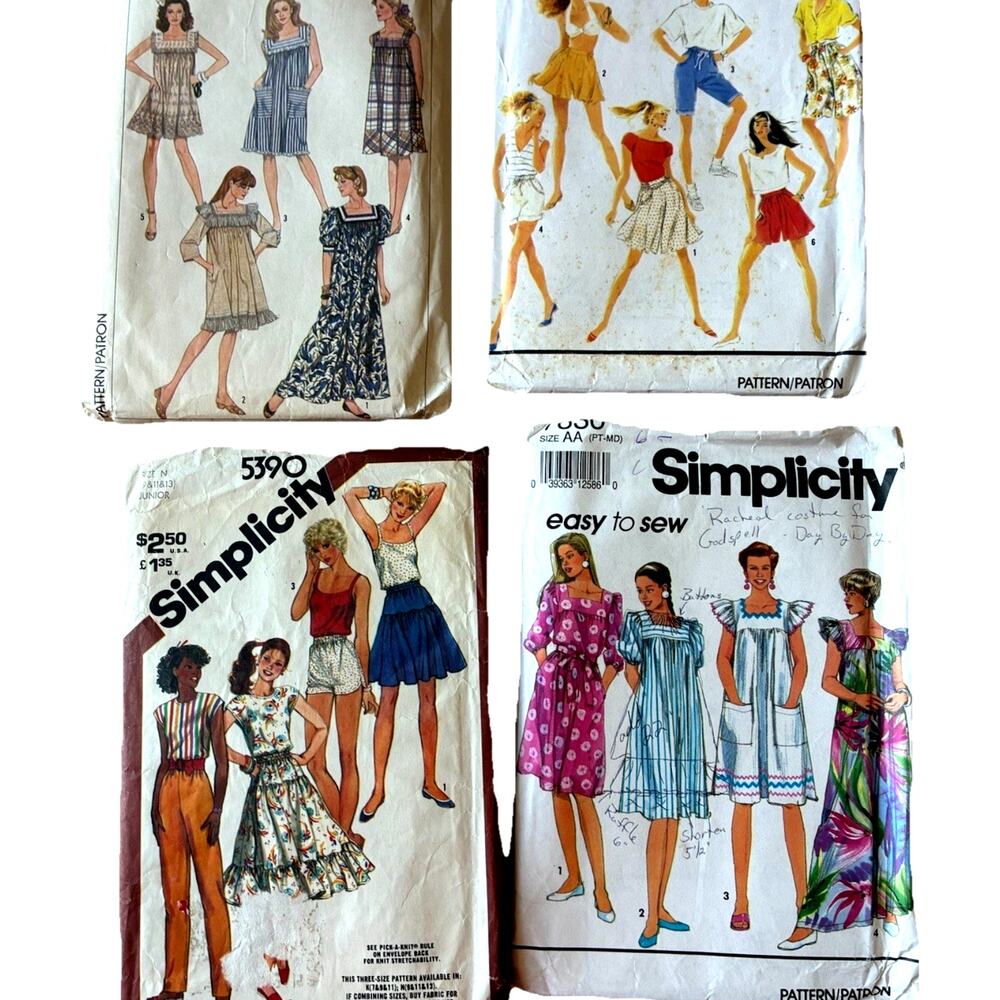 VTG 80s Sew Patterns Hawaiian 70s Dresses Ruffle Tops Cami Short Skirts Lot 4